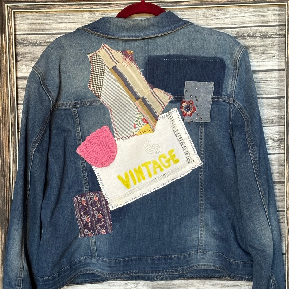 Recycled UpCycled Vintage Quilt Denim Jacket Gypsy Hippie Handmade Y2K XL